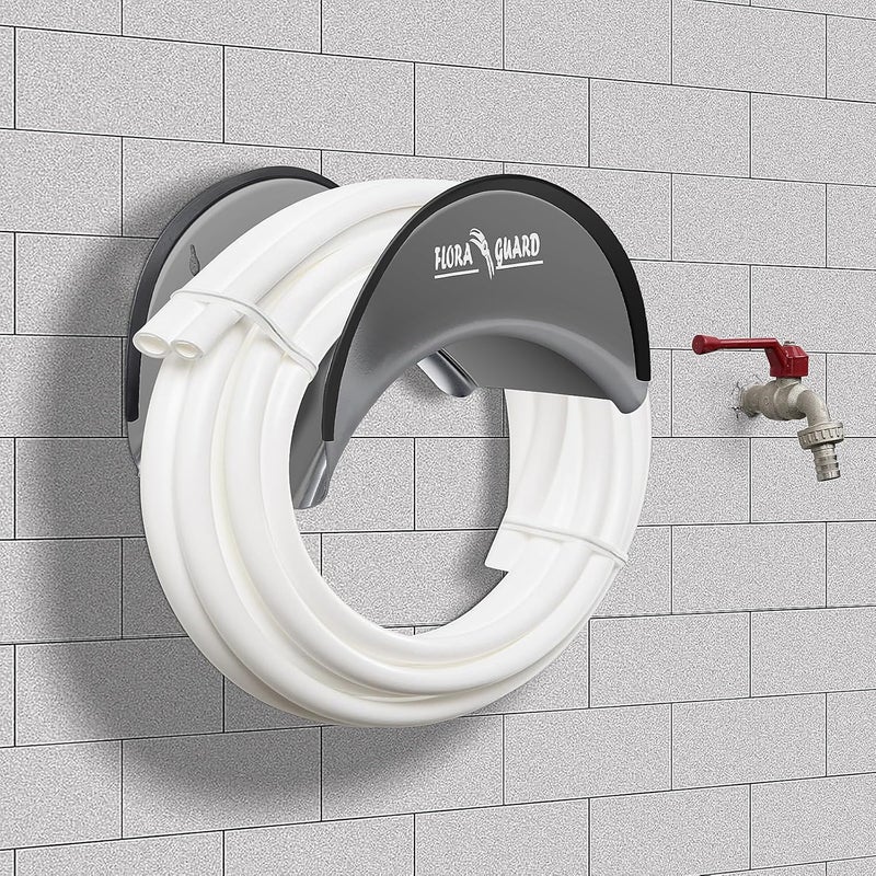 FLORA GUARD Garden Hose Holder, Heavy-Duty Hose Hanger, Holds Up to 125 ft, Garden Rack Wall Mount for Outside, Rust and Slip Resistant, Gray - Image 3